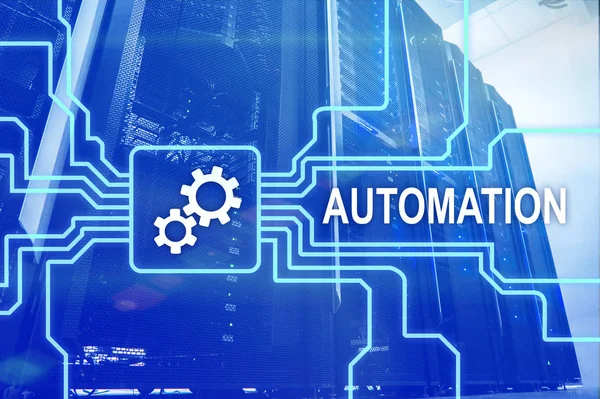 İş süreci ve yenilik teknoloji imalat Otomasyonu. Sunucu odası arka plan üzerinde Internet ve teknoloji kavramı.