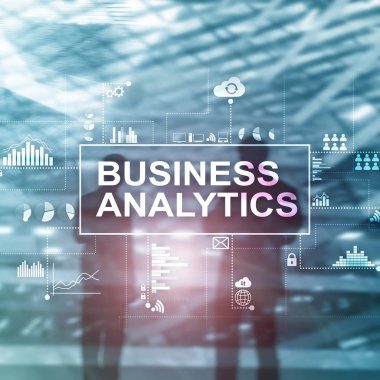 İş analytics kavramı çift pozlama arka plan üzerinde.