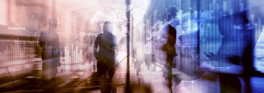 İş arka plan çift pozlama grafik, grafik ve diyagram. Dünya geniş harita ve Global iş ve finansal kavramı ticaret.