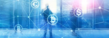 Çift Pozlama kavramı, Bitcoin ve blockchain. Dijital Ekonomi ve ticaret para.
