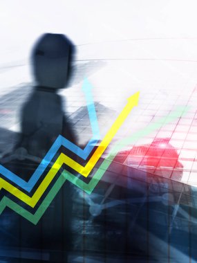 Finansal büyüme okları grafiği. Yatırım ve ticaret kavramı. Arka kapak tasarım dikey biçimi.