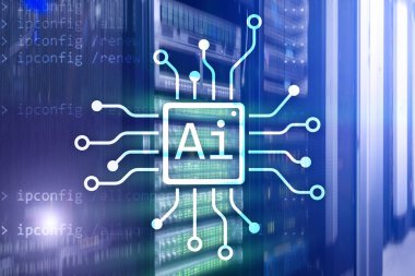 AI, yapay zeka, otomasyon ve modern bilgi teknolojisi kavramı sanal ekran üzerinde.