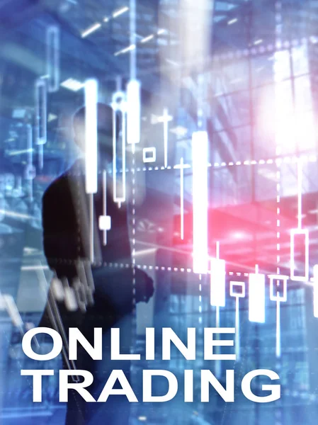 Online Trading Forex Investeringen Concept Inzake Wazig Zakelijke Centrum Achtergrond — Stockfoto