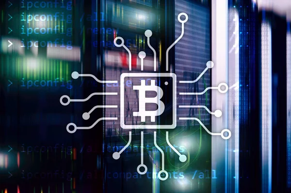 Bitcoin Blockchain Concept Server Room Background — Stock Photo, Image