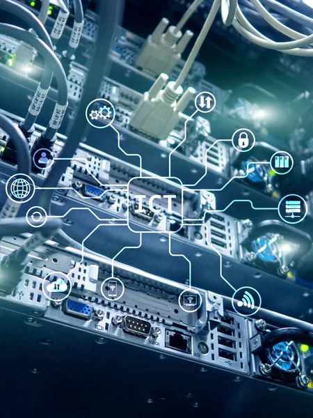Ict サーバー ルームの背景に 通信の技術コンセプト — ストック写真