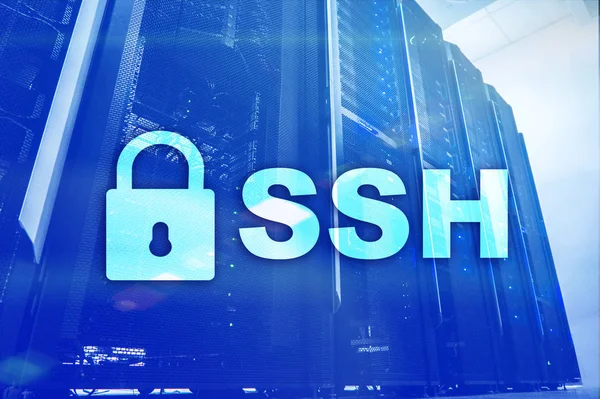 SSH, Secure Shell protocol and software. Data protection, internet and telecommunication concept.