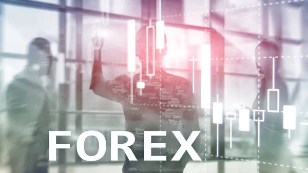 Forex Handel Center Financiële Kaars Grafiek Grafieken Wazig Business Achtergrond — Stockfoto