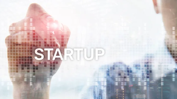 Startup Concept Double Exposure Diagrams Blurred Background — Stock Photo, Image