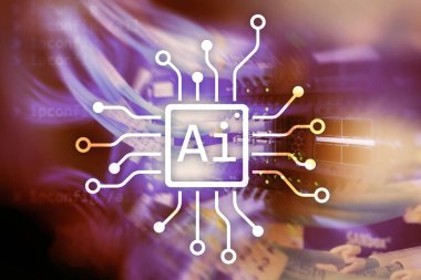 AI, yapay zeka, otomasyon ve modern bilgi teknolojisi kavramı sanal ekran üzerinde.