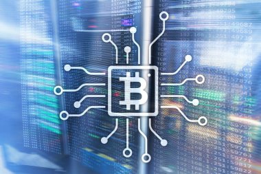 Bitcoin, sunucu Oda zemin üzerine Blockchain kavramı.