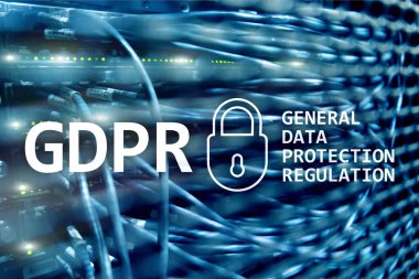 Gdpr, genel veri koruma yönetmeliği uyum. Sunucu odası arka plan.