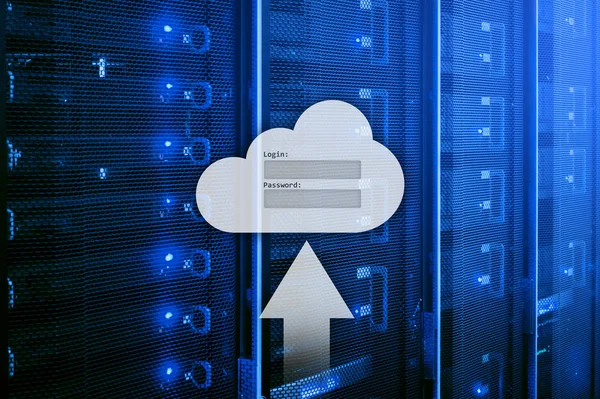 Cloud Lagring Dataåtkomst Login Och Lösenord Definitionsfönstret Server Rum Bakgrund — Stockfoto