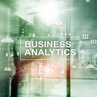 İş analytics kavramı çift pozlama arka plan üzerinde.