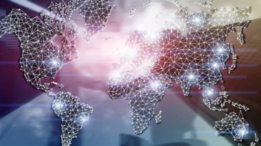 Küresel Dünya Double Exposure ağ. Telekomünikasyon, uluslararası iş Internet ve teknoloji kavramı.