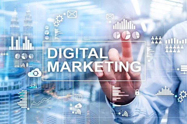 Digital Marketing Concept Double Exposure Background — Stock Photo, Image