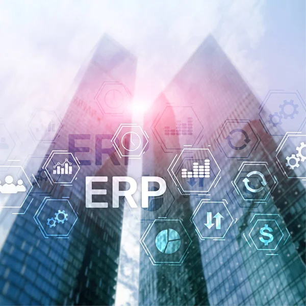 Erp Systeem Enterprise Resource Planning Vage Achtergrond Bedrijfsautomatisering Innovatie — Stockfoto