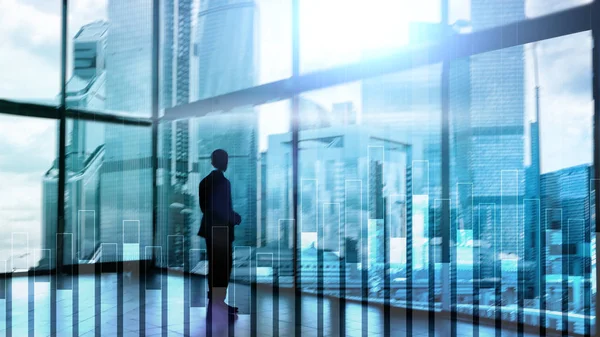 Bulanık arka planda iş ve finans grafiği. Ticaret, yatırım ve ekonomi kavramı.