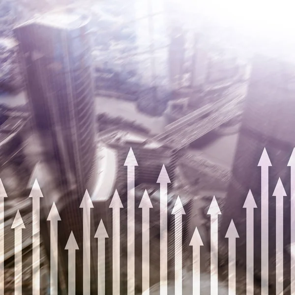 Arrow Graph Skyscraper Background Invesment Financial Growth Concept — Stock Photo, Image