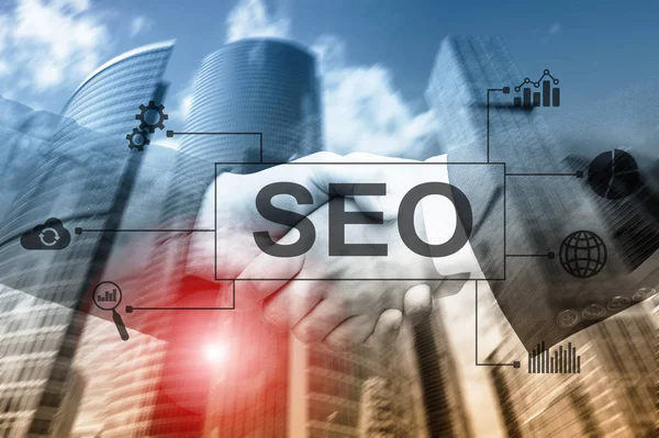 Seo Optimización Motores Búsqueda Marketing Digital Concepto Tecnología Internet Fondo — Foto de Stock