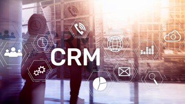 CRM, Customer relationship management system concept on abstract blurred background. clipart