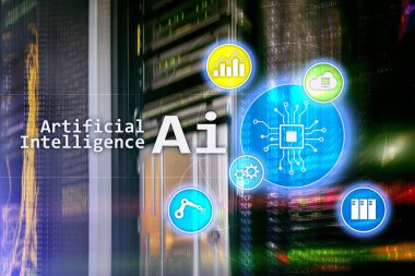 AI, yapay zeka, otomasyon ve modern bilgi teknolojisi kavramı sanal ekran üzerinde.