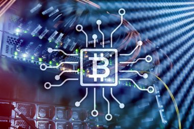 Bitcoin, sunucu Oda zemin üzerine Blockchain kavramı.