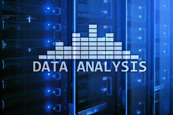 Big Data analysis text on server room background. Internet and modern technology concept.