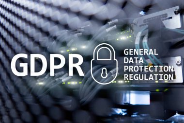 Gdpr, genel veri koruma yönetmeliği uyum. Sunucu odası arka plan.