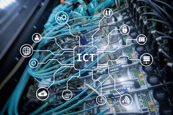Ict Konsep Teknologi Informasi Dan Komunikasi Pada Latar Belakang Ruang — Stok Foto