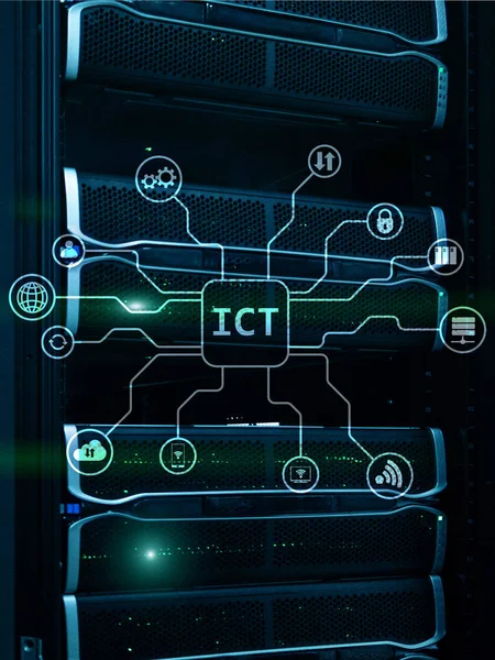 Tic Concepto Tecnología Información Las Comunicaciones Fondo Sala Servidores — Foto de Stock