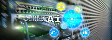 AI, yapay zeka, otomasyon ve modern bilgi teknolojisi kavramı sanal ekran üzerinde.