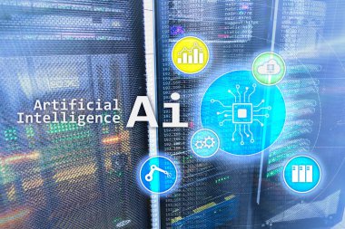 AI, yapay zeka, otomasyon ve modern bilgi teknolojisi kavramı sanal ekran üzerinde.