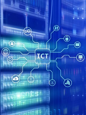 ICT - sunucu odası arka plan üzerinde bilgi ve iletişim teknoloji kavramı.