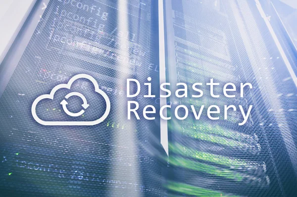 DIsaster recovery. Data loss prevention. Server room on background.