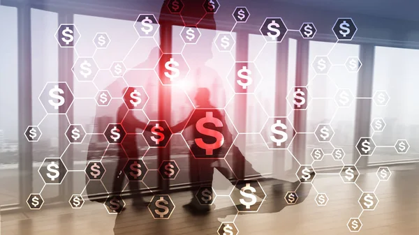 Dollar Symbole Geld Netzwerk Struktur Ico Handel Und Investitionen Crowdfunding — Stockfoto