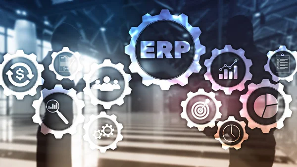 Erp System Enterprise Resource Planning Auf Verschwommenem Hintergrund Geschäftsautomation Und — Stockfoto