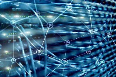 Wi fi ağ Soyut yapı modern sunucu Oda zemin üzerine.