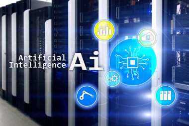 AI, yapay zeka, otomasyon ve modern bilgi teknolojisi kavramı sanal ekran üzerinde.