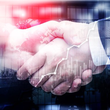 İş arka plan çift pozlama grafik, grafik ve diyagram. Dünya geniş harita ve Global iş ve finansal kavramı ticaret.