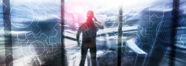 Çift Pozlama vites mekanizması üzerinde arka plan bulanık. İş ve endüstriyel proses otomasyonu kavramı.