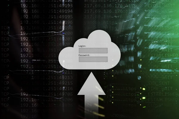 Cloud Lagring Dataåtkomst Login Och Lösenord Definitionsfönstret Server Rum Bakgrund — Stockfoto