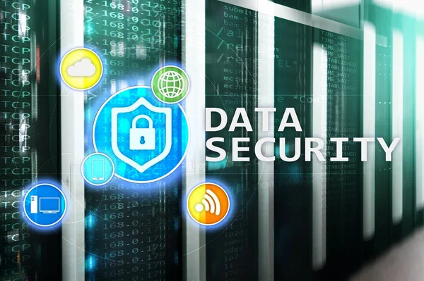 Datensicherheit Prävention Von Cyberkriminalität Digitaler Informationsschutz Schloss Icons Und Serverraum — Stockfoto