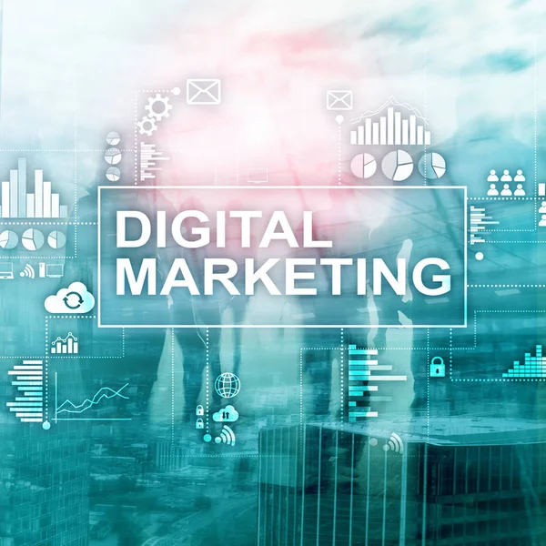 Digital Marketing Concept Double Exposure Background — Stock Photo, Image