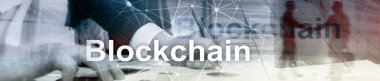 Blockchain devrim, yenilik teknoloji modern iş. Web sitesi başlık banner.