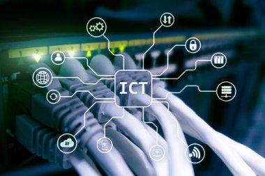 ICT - sunucu odası arka plan üzerinde bilgi ve iletişim teknoloji kavramı.