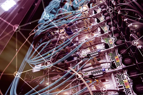 Wi fi network abstract structure on modern server room background.