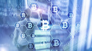 Bitcoin, sunucu Oda zemin üzerine Blockchain kavramı.