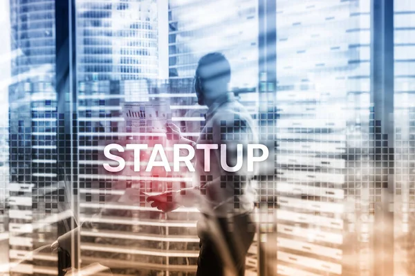 Startup Concept Double Exposure Diagrams Blurred Background — Stock Photo, Image