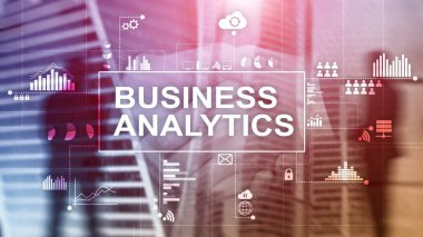 İş analytics kavramı çift pozlama arka plan üzerinde.