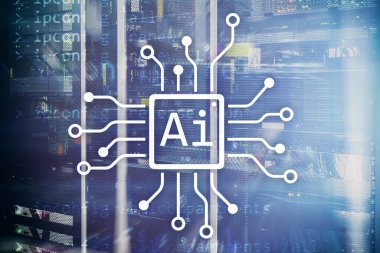 AI, yapay zeka, otomasyon ve modern bilgi teknolojisi kavramı sanal ekran üzerinde.